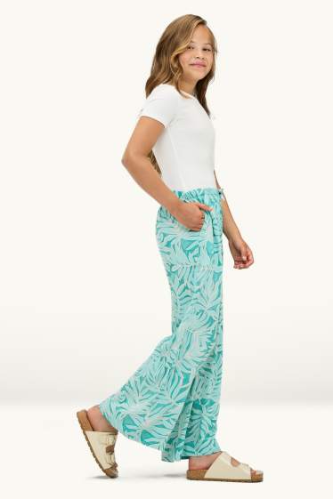 Children Girls - Cloth trousers - palazzo - patterned - turquoise