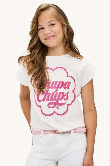 Kinder Mädchen - Cupa Chups - Kurzarmshirt mit Knotendetail - Glanz-Effekt - weiß
