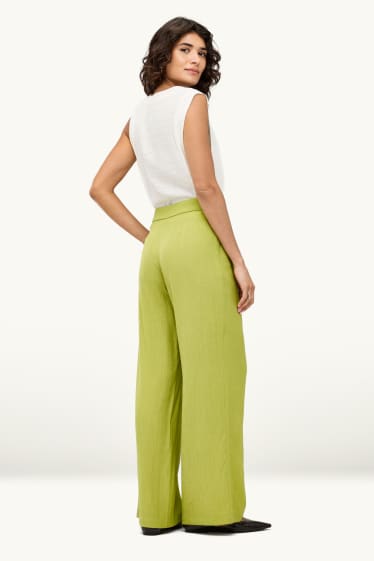 Damen - Stoffhose - Mid Waist - Wide Leg - strukturiert - hellgrün