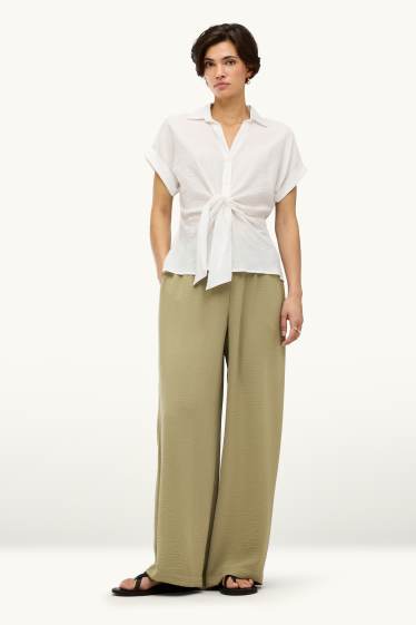Femmes - Pantalon en toile - mid waist - palazzo - vert