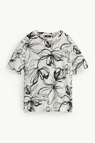 Damen - T-Shirt - Regular Fit - geblümt - weiss / schwarz