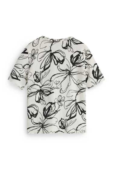 Damen - T-Shirt - Regular Fit - geblümt - weiss / schwarz