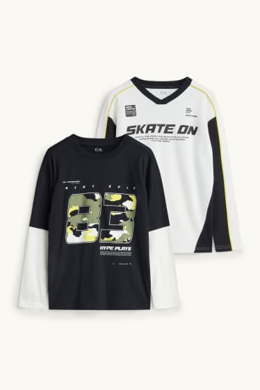 Kinder Buben - Multipack 2er - Skate - Langarmshirt - schwarz / weiß