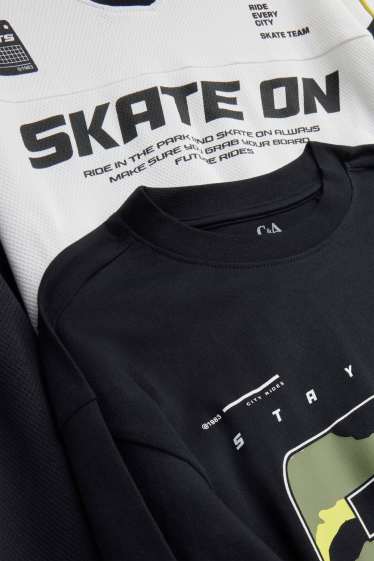 Kinder Buben - Multipack 2er - Skate - Langarmshirt - schwarz / weiß
