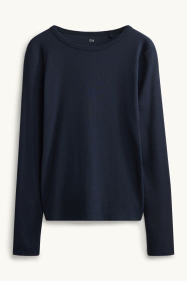 Femmes - Haut à manches longues - slim fit - finition côtelée - bleu foncé