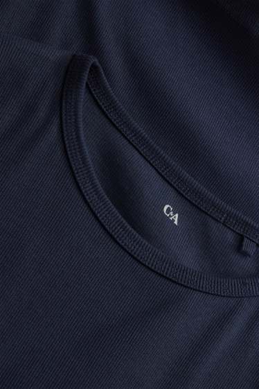 Femmes - Haut à manches longues - slim fit - finition côtelée - bleu foncé