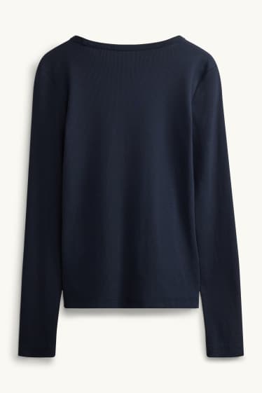 Femmes - Haut à manches longues - slim fit - finition côtelée - bleu foncé