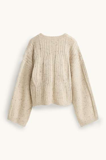 Women - Jumper - cable knit pattern - beige-melange
