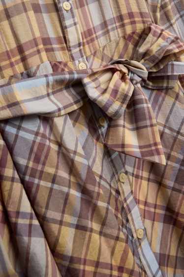 Women - Shirt dress with belt - check - beige / brown
