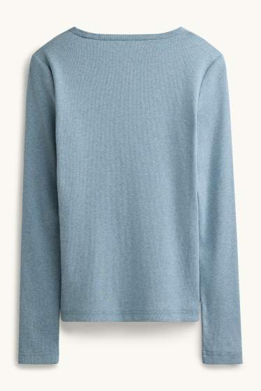 Dona - Samarreta de màniga llarga - slim fit - acanalada - blau clar