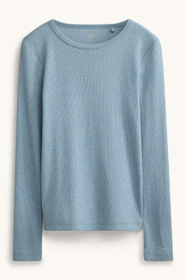 Dona - Samarreta de màniga llarga - slim fit - acanalada - blau clar