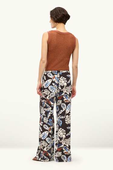 Femmes - Pantalon en toile - mid waist - wide leg - à motif - noir