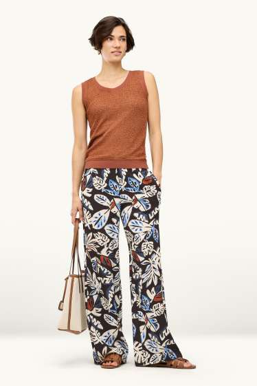 Femmes - Pantalon en toile - mid waist - wide leg - à motif - noir