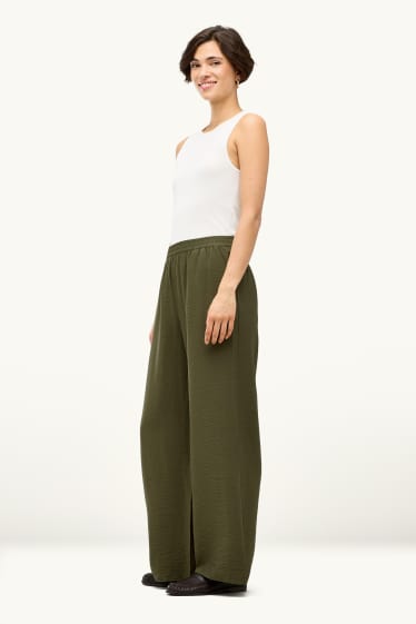 Mujer - Pantalón de oficina - high waist - wide leg - verde oscuro