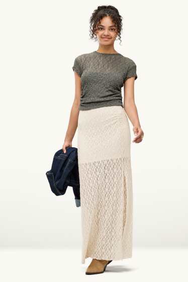 Women - Skirt with slit - textured - creme