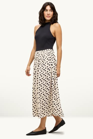Damen - Fit & Flare Kleid - gepunktet - weiß / schwarz