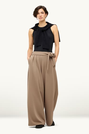 Dames - Pantalon - high waist - wide leg - beige