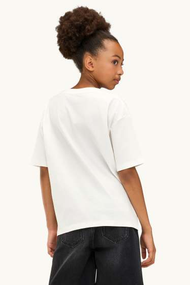 Bambine - Blackpink - maglia a maniche corte - effetto brillante - bianco