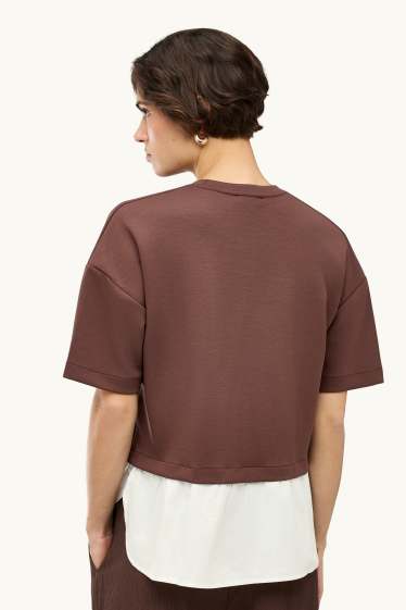 Femmes - Sweat - look 2-en-1 - marron