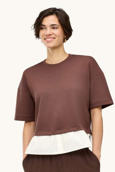 Femmes - Sweat - look 2-en-1 - marron