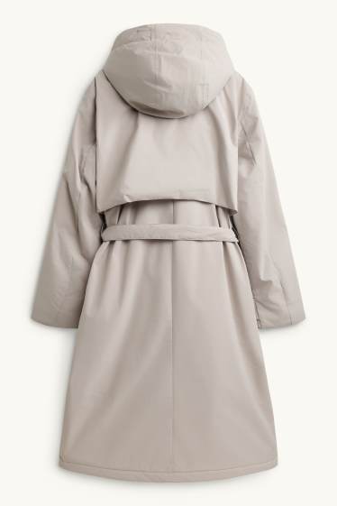 Women - Technical trench coat with hood and belt - lined - light beige