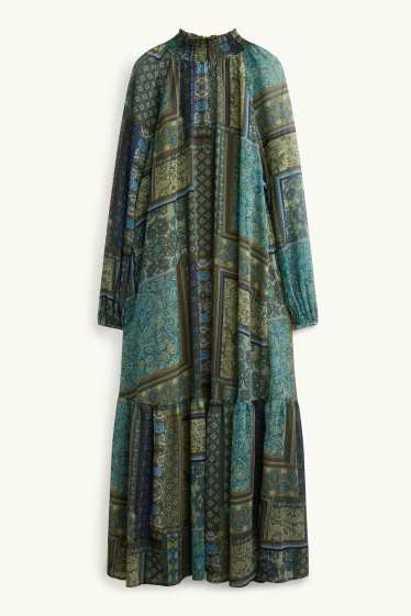 Women - Set - A-line dress and slip - 2 piece - blue / dark green