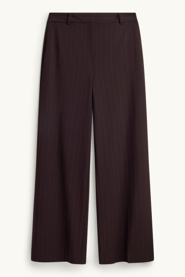 Damen - Business-Hose - High Waist - Wide Leg - gestreift - dunkelbraun