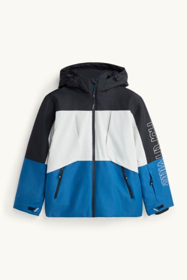 Enfants garçons - Veste de ski avec capuche - doublée - finition déperlante - blanc / noir