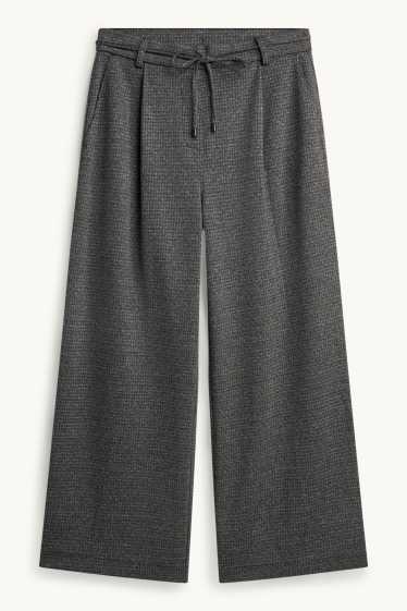 Femmes - Pantalon en toile court - high waist - wide leg - mélange gris foncé