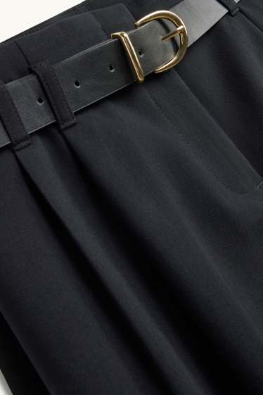 Dona - Pantalons de tela amb cinturó - high waist - wide leg - negre