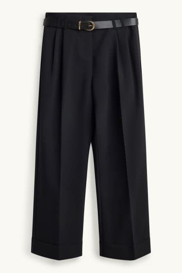Dona - Pantalons de tela amb cinturó - high waist - wide leg - negre