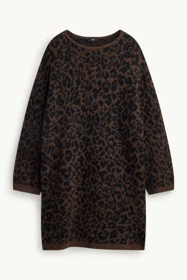Femei - Rochie din tricot - straight fit - imprimeu de leopard - maro închis
