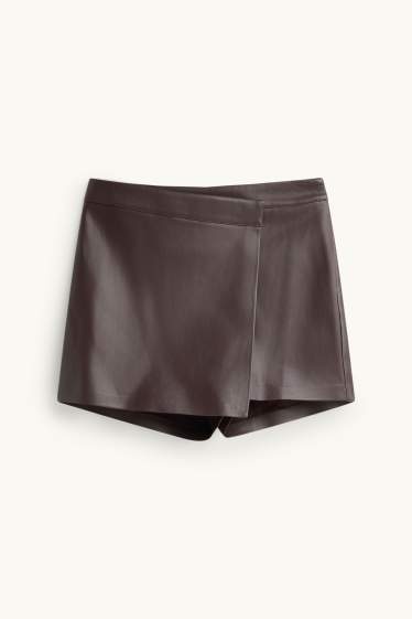 Donna - Gonna pantalone - similpelle - marrone scuro