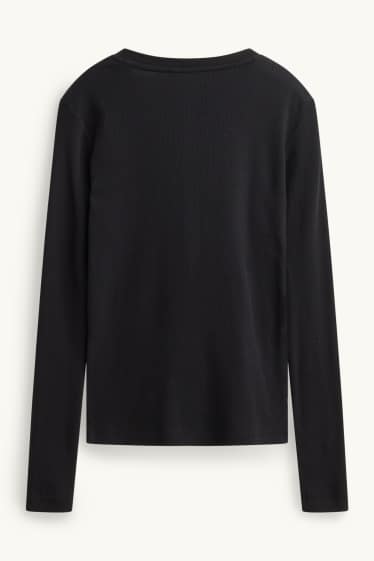 Donna - Maglia con collo serafino - slim fit - a coste - nero