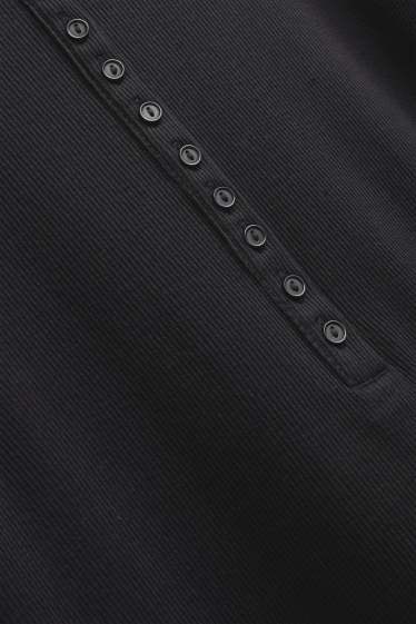 Donna - Maglia con collo serafino - slim fit - a coste - nero