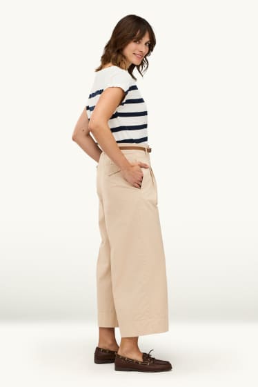 Damen - Crop Stoffhose mit Gürtel - High Waist - Wide Leg - beige