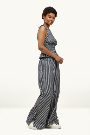 Damen - Stoffhose - Mid Waist - Wide Leg - gestreift - dunkelblau