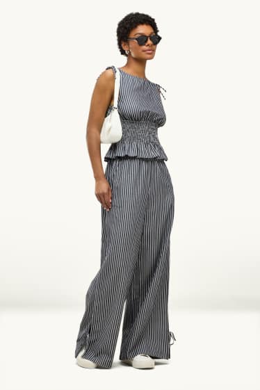 Damen - Stoffhose - Mid Waist - Wide Leg - gestreift - dunkelblau