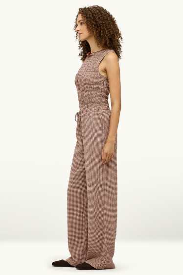 Women - Cloth trousers - mid-rise waist - wide leg - check - brown