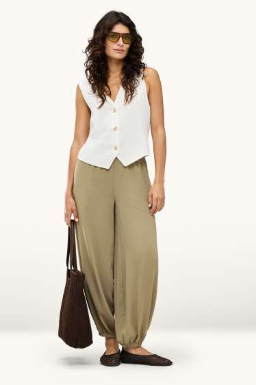 Dames - Harembroek - mid waist - balloon fit - groen