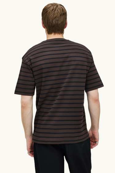 Heren - T-shirt - relaxed fit - gestreept - donkerbruin