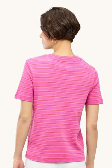 Femmes - T-shirt - regular fit - à rayures - rose
