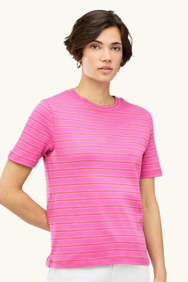Femmes - T-shirt - regular fit - à rayures - rose