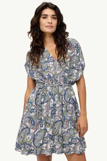 Dames - Jurk met V-hals - straight fit - viscosemix - donkerblauw