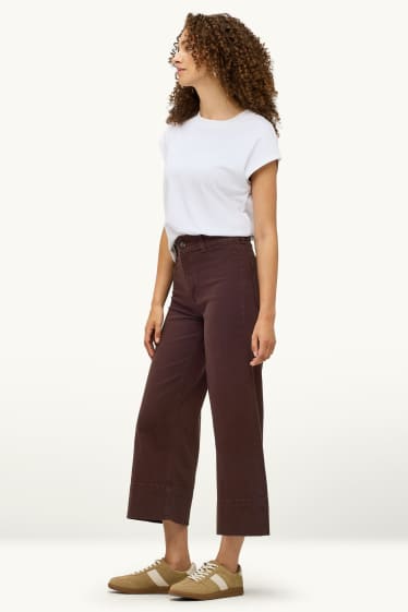 Dames - Kortere wide leg jeans - high waist - donkerbruin