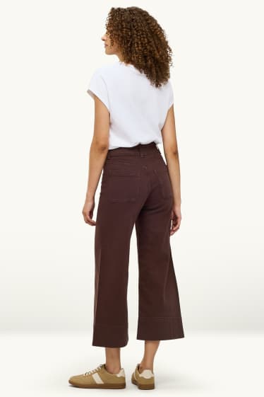 Dames - Kortere wide leg jeans - high waist - donkerbruin