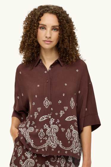 Damen - Bluse - gemustert - dunkelbraun