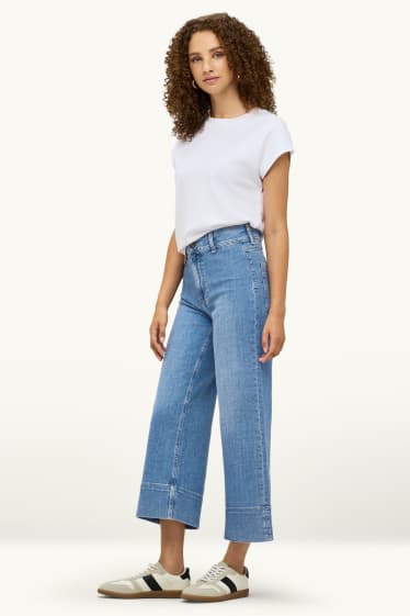 Femei - Crop wide leg jeans - talie înaltă - denim-albastru