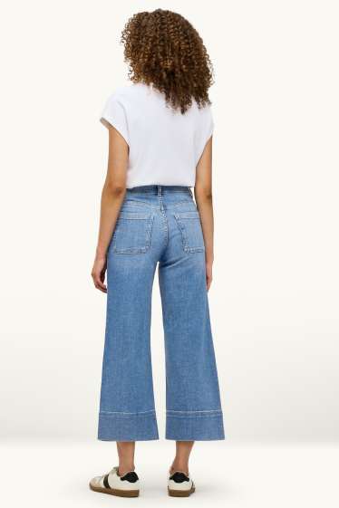 Femei - Crop wide leg jeans - talie înaltă - denim-albastru