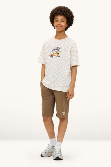 Kinderen: jongens - Set van 2 - sweatshort - bruin / blauw